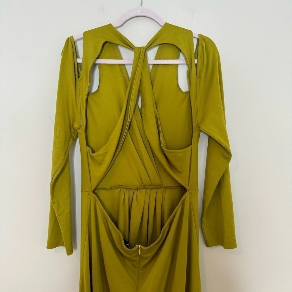 NWT YAURA Layo Cut Out Faux Wrap Gown Olive Size 10